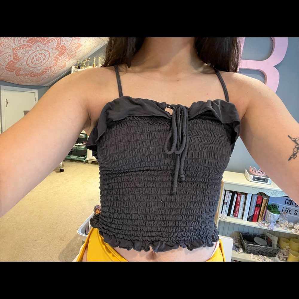 Grey Ribbed Ruffle Tank